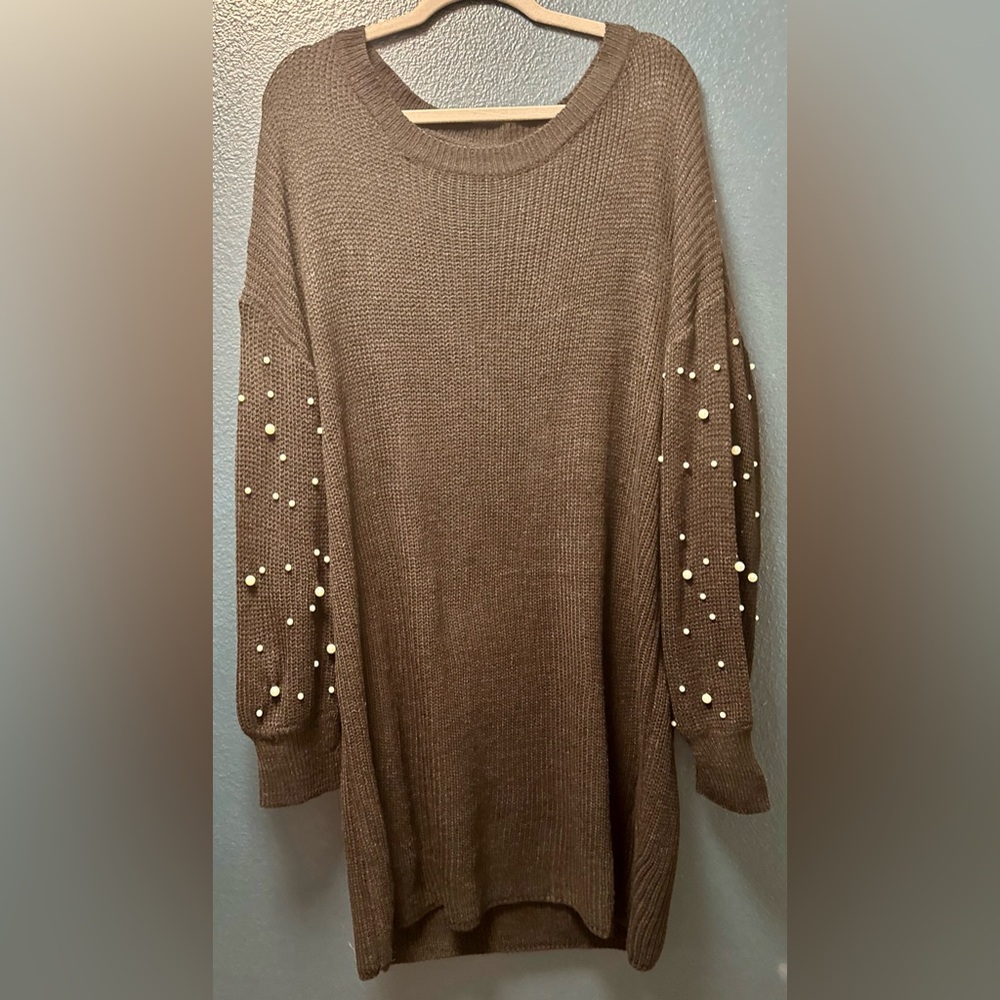 SHEIN Pearl Drop Shoulder Sweater Dress